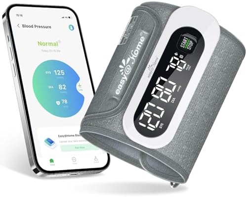 Easy@Home Bluetooth Blood Pressure Monitor – Rechargeable BP Machine for Home Use, Automatic Upper Arm Cuff(22-42 cm), Dual-Color LED Display – Unlimited Data Storage via Free MyHeartPal App,EBP-96B