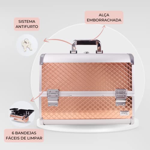 Maleta De Maquiagem Profissional Anna Make Grande Vazia - Cobre