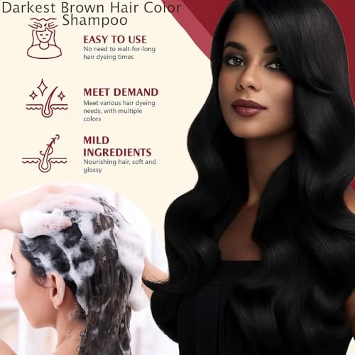 Image of Adbeni Darkest Brown Hair Color Shampoo 400ml with Conditioner | Ammonia & Paraben Free, No Harsh PPD | 5 Min Grey Coverage | For Men & Women | With Argan Oil & Herbal Extract | 10 Pair Gloves