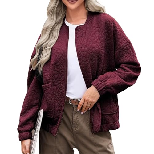 Bomber Jackets for Women Spring Fashion 2025 Cute Jacquard Coats Lightweight Zip Up Jackets Dressy Casual Vacation