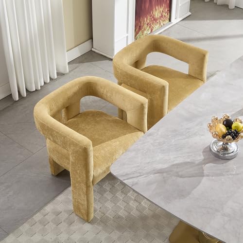 Modern Dining Chair Set of 2 / Living Room Chairs, Fabric Armchair, Upholstered Barrel Chair for Living Room Kitchen Reception (White Teddy, Set of 2)