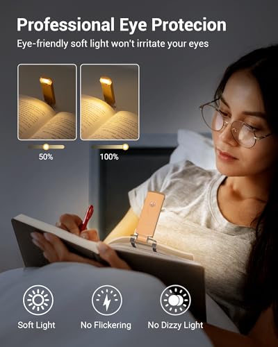 Image of DEWENWILS USB Rechargeable Book Reading Light, LED Clip on Booklight Flexible Reading Lights in Bed, Car at Night, Warm White, Brightness Adjustable, Perfect for Bookworms, Kids (Peach Fuzz)