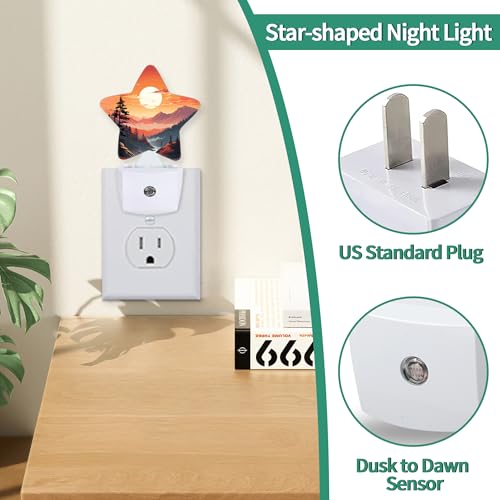 Image of Sunset Mountains Forest Star Night Light Plug in, Soft Glow Night Light for Kids Bedroom Nursery, Gentle Warm Light for Sleep, Compact Lamp for Hallway Bathroom