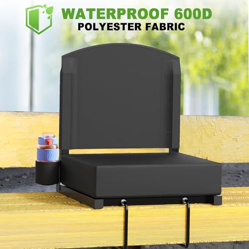 Dayacoco Stadium Seats with Back Support, New Portable Seat for Bleachers Hold up 400lbs, Wide Bleacher Seat with Shoulder Strap & Handle Perfect for Sports Events (Black, 1pcs)