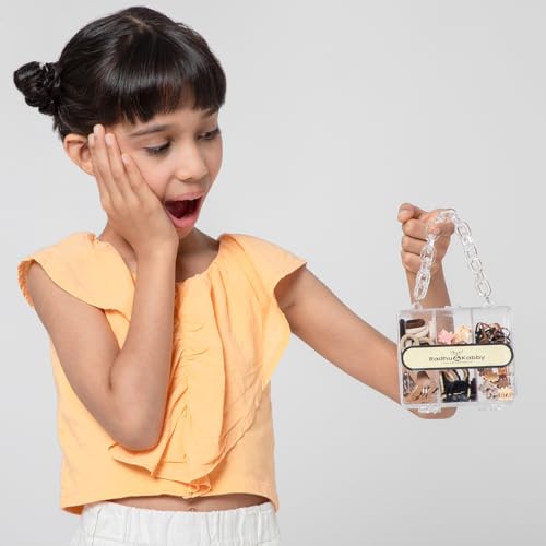 Image of Radhu & Kabby Hair Accessories Set for Kids in Mini Transparent Purse | Includes Hair Ties, Hair Clips, and Mini Clutchers | Easy to Carry & Gifting | Neutral Shades