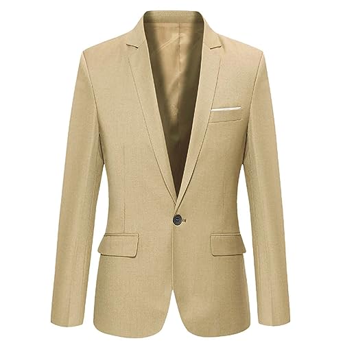 Boys Blazers Suit Jacket Long Sleeve Lapel Formal Blazer Solid Color Button Open Front Dress Coat Outerwear for Teens Khaki