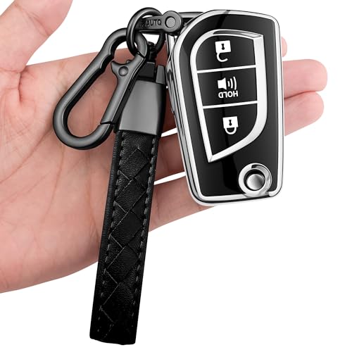 Sindeda for Toyota Key Fob Cover with Keychain Soft Full Protection Case Compatible with 2019-2025 RAV4 LE 2018-2024 Camry LE/SE, 2017-2025 Corolla LE/SE 2018-2022 C-HR LE (3 Buttons, Silver)
