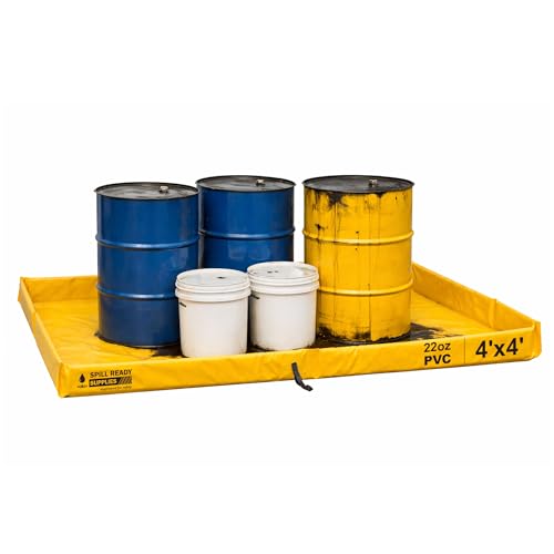 Spill Ready 4' x 4' Duck Pond Spill Containment Berm - 22oz PVC, 55 Gallon Sump | Yellow - 4x4 Portable Secondary Containment Drip Tray | Reusable Oil, Fuel & Chemical Secondary Spill Containment