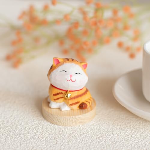 Figura de gato naranja tallado a mano en madera 1.6" miniatura 2