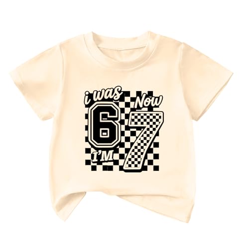 I was 6 Now Im 7 Shirt Funny 67 7th Birthday Girl Shirt Gifts for Kids Beige_1 6-7 Years