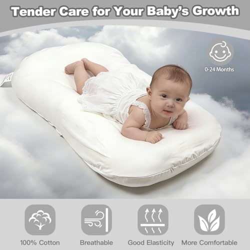 Image of Infant Support Cushion -Baby Support Cushion for Newborn, Oversized for 0-24 Months (36.5*20 inchs), Tummy Time Mat for Home and Travel, Soft Cotton, Supervised Use, Baby Essentials Gift -includ cover