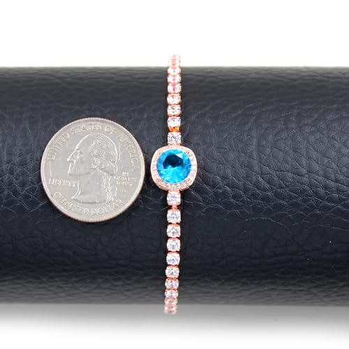 Image of Rose Plated Gold Brass Box Chain Cubic Zirconia Classic Tennis Slider Adjustable Bracelet, Round Big Zircon Charm Give Woman Mom Mother's Day Fashion Crystal Gift