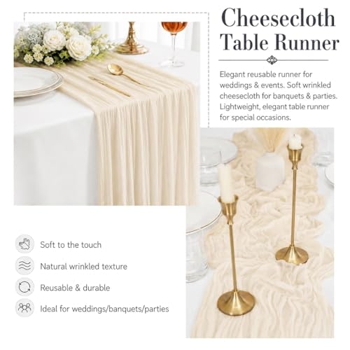 6 Pack Ivory Cheesecloth Table Runner 17x108 Inch Boho Rustic Semi Sheer Gauze Cheese Cloth Table Runner for Wedding Bridal Shower Baby Shower Party Farmhouse Dining Table Decor by GRYSERIN - Used condition - Image 5