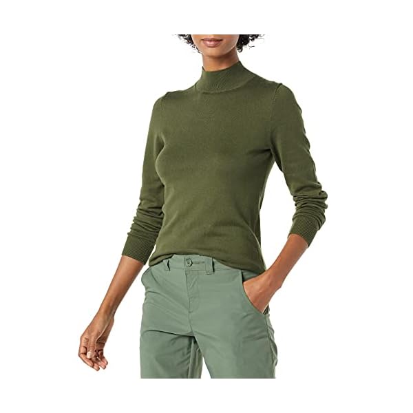 Amazon-Essentials-Womens-Lightweight-Long-Sleeve-Mockneck-Sweater-Available-in-Plus-Size Amazon Essentials Women's Lightweight Mockneck Sweater (Available in Plus Size), Olive, Small