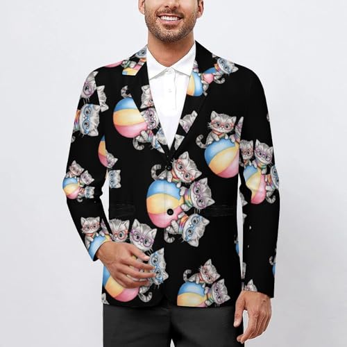 Cute Cat Kitty Men's Blazer Printed Button Suit Jacket Slim Sport Coat Blazers2