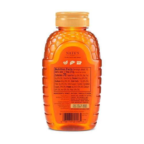 Image of Nate's Vanilla Honey for Brunch - Made with 100% Pure Honey and Vanilla - 12 oz Squeeze Bottle - Great for Pancakes, Oatmeal, Lattes, and Yogurt