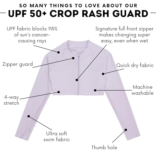 Image of SwimZip Girls' Long Sleeve Zipper Crop Top Rash Guard UPF 50+ Sun Protection