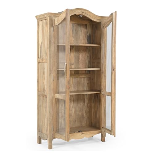 Image of The Attic Catania Kitchen Cabinet, Multipurpose Cabinet for Bedroom Living Room Study bar, Solid Wood Bookshelf /Kitchen Cabinet, Solid Mango Wood, Natural Matte Finish