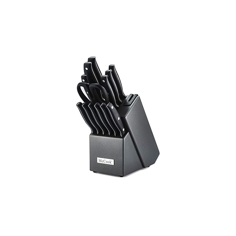 McCook-MC39-14-Pieces-Full-Tang-Triple-Rivet-Kitchen-Knife-Block-Set-with-Built-in-Sharpener-and-Kitchen-Scissor-Black McCook MC39 14 Pieces Full Tang Triple Rivet Kitchen Knife Block Set with Built-in Sharpener and Kitchen Scissor, Black