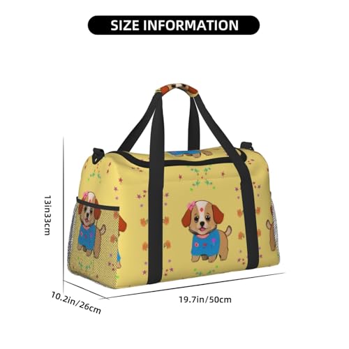 Adorable cartoon dog Printed fitness travel bag. Perfect for yoga training, short trips, and swimming gear.3