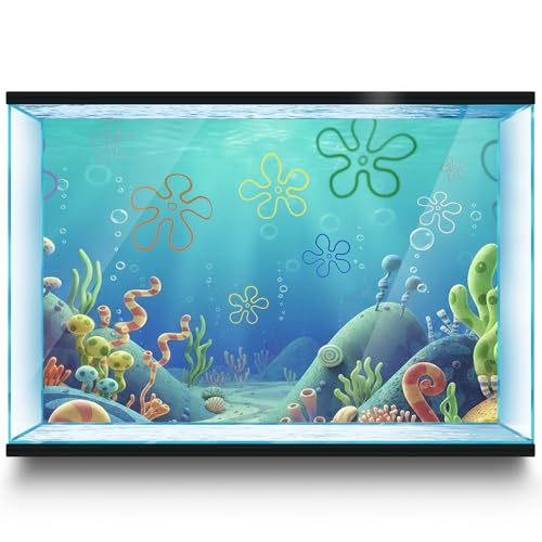 LYYAB Aquarium Background Stickers for 5-10 Gallon Tanks, Cartoon Underwater Self-Adhesive Fish Tank Reptile Terrarium Decor Poster (24 x 12inches / (61 x 31 cm))