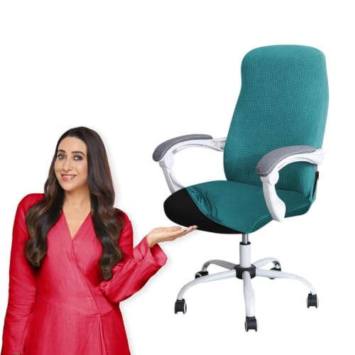 Image of HOKIPO Water Repellent Office Chair Cover for Desk Chair (Mid-Back) - 210 GSM Stretch Jacquard - Washable, Durable & Anti-Slip - Fits Mid-Back Office Chairs, Teal (NEW-AR-4929-TEAL-M)