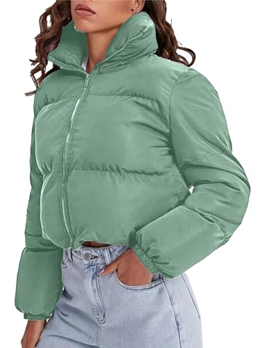 Zontroldy Piumino corto da donna leggero con colletto alla coreana corto caldo cappotti giacche capispalla, Verde, Medium