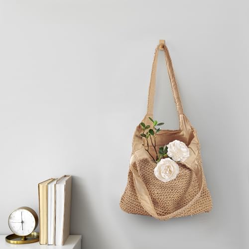Pleneal Straw Beach Bags for Women - Women Beach Handmade Woven Tote Bag, Summer Mesh Hollow Shoulder Bag for Holiday - Image 3