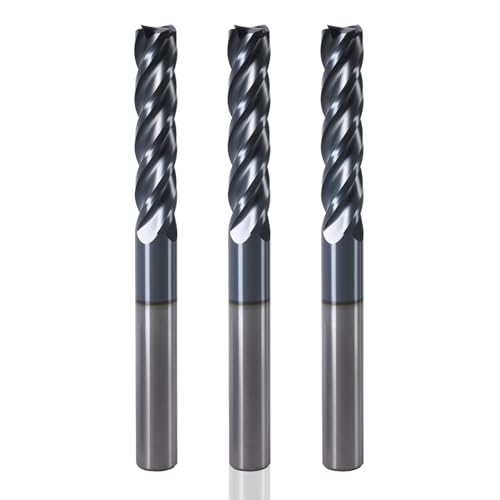 Image of Carbide Square End Mill Set, 3Pcs 4 Flute 3 /8 inch Cutting Diameter,1-3 /4 inch Thread Deep, 4 inch Overall Length, Micro Grain Carbide Mill Bits for Alloy Steels /Hardened Steels