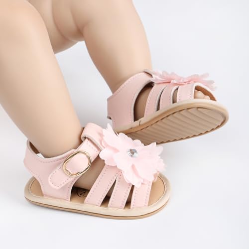 Image of HsdsBebe Baby Girls Sandals Bohemia Flower Bow Soft Sole Toddler First Walkers Beach Summer Shoes