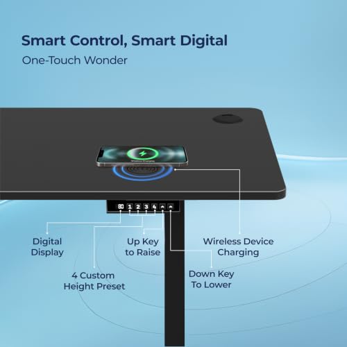 Image of The Sleep Company AeroPro Electric Height Adjustable Desk | Ergonomic WFH Table | 4 Memory Presets | Wireless Charging | 2 Yr Warranty | 1600x700 Top | Free Installation | Black & Black