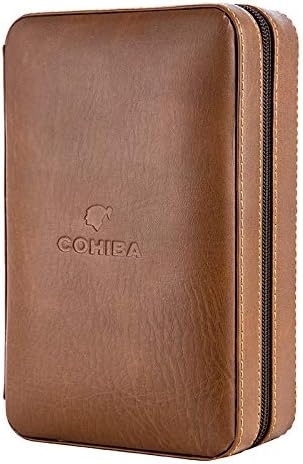 CIGAR IN STYLE Estuche de viaje para humidor de cigarros de madera de cedro marrón de 4 a 6 quilates con cortador y encendedor de regalo