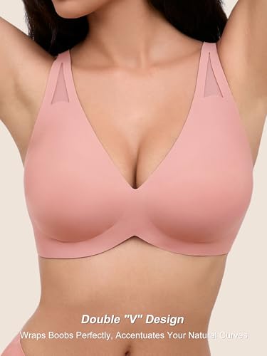 Wireless Jelly Bras for Women - Deep V No Underwire Bralette with Support - Seamless Comfortable Lightly Padded T-Shirt Bra