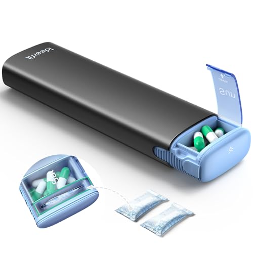 IDEERFIT Pilulier Semainier [Certifié LFGB] [Anti-humidité] [Opaque] – Semainier Médicament Pratique pour les déplacements, le bureau ou les voyages – Noir