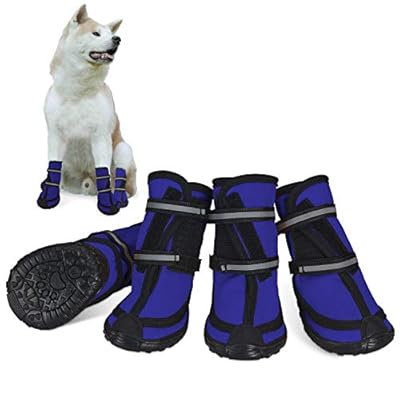 Dog Shoes for Large Dogs Winter Snow Dog Booties with Adjustable Straps Rugged Anti-Slip Sole Paw - Sports Running Hiking Pet Dog Boots Protectors Comfortable Fit for Medium Large Dog (M, Blue)