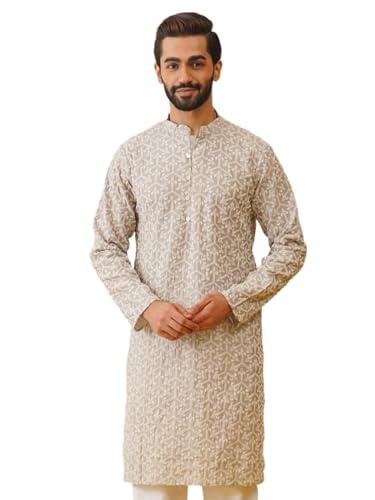 Image of Jompers Men's Silk Blend Regular Fit Chikankari Embroidered Kurtas.