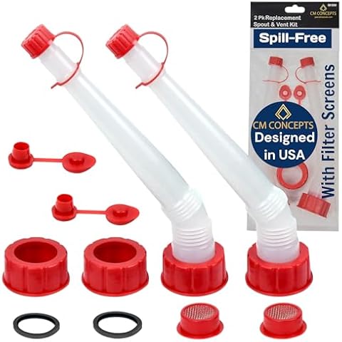 CM Concepts® Gas/Water Can Long Angled Spill-Free Spout Nozzle & Vent Replacement Kit w/Filter Screen Old Style (2) Cover