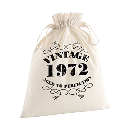 Bang Tidy Clothing 50th Birthday Gift Bags - Large Medium Small - Eco Friendly Gifts - 100% Organic Cotton Drawstring Presents Bag for Him Her - Vintage 1972
