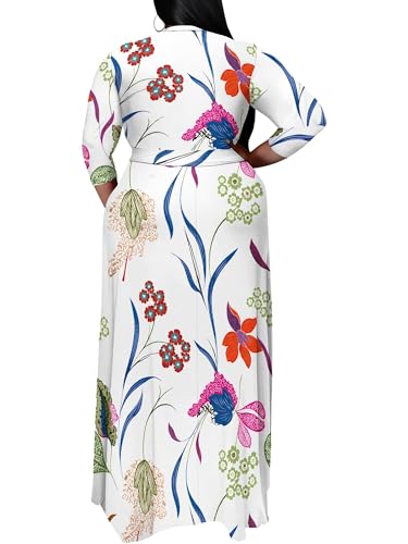 Image of PinkPatty Women's Plus Size Maxi Dress Print 3 /4 Sleeves V Neck Party Sundress Wedding Guest Dresses