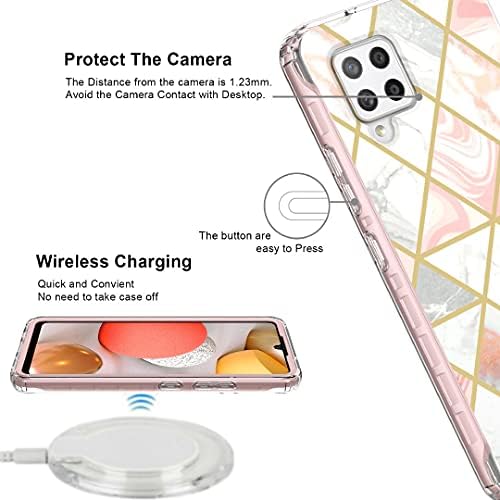 Jeylly Case Designed for Samsung Galaxy A42 5G 6.6 inch, Dual-Layer Soft Silicone Marble Stylish Matte Finish Women Girls Phone Case, Anti Slip Scratch Resistant Cover for Galaxy A42 5G, Rose Gold