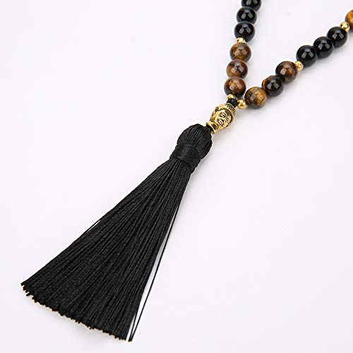 8mm Natural Stone Beads 108 Mala Beaded Necklace Meditation Yoga Prayer Jewelry Tibetan Buddha Head Pendant Tassel Japa Mala Rosary Beads for Men and Women (Southern Jade)3