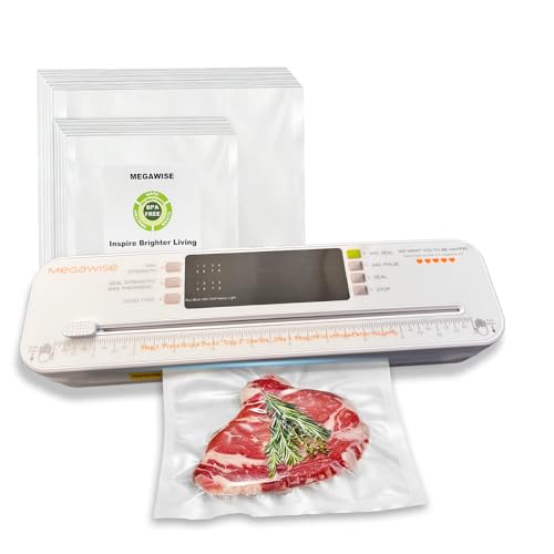 MEGAWISE Food Vacuum Sealer for Food Preservation, Freezer Storage & Meal Prep, Dry & Moist Modes, Built-in Cutter Compact, White