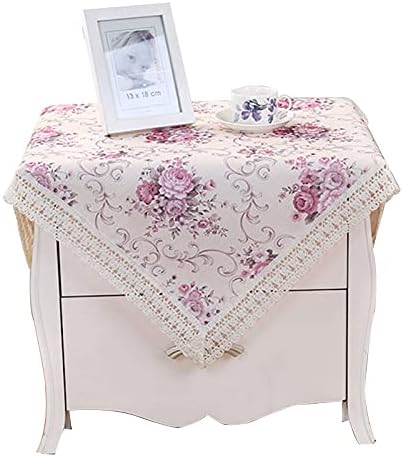 Cotton Farmhouse Tablecloth - Flower Bedside & Nightstand Tablecloth, Country Style, 24x24 inch (Purple)
