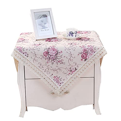 Wutup Cotton Farmhouse Tablecloth,Flower Farmhouse Bedside Tablecloth,Bedside Tablecloth, Nightstand Tablecloth, Country Style Tablecloth, Flower Tablecloth 24X24 Inch (Purple) #TOP1