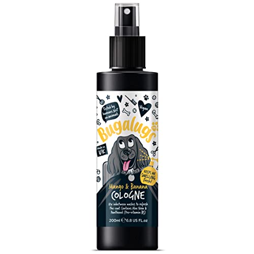 Bugalugs - Colonia para Perros - 200ml - Aroma Mango y Plátano - Refresca y Perfuma el Pelaje - Sin Alcohol ni Parabenos - Ideal para Uso Diario o Entre Baños - Fragancia Tropical y Duradera