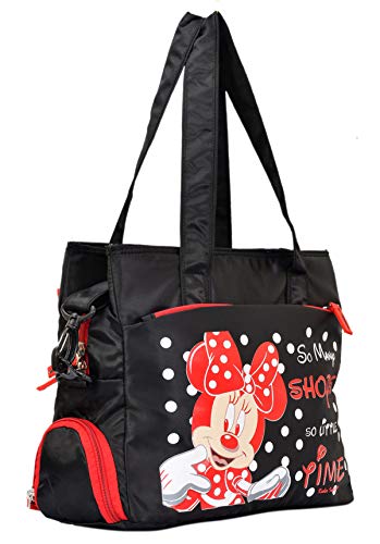 Image of Kuber Industries Women's Disney Print Satin Twill Fabric Stylish Shopping,Travel Handbag, Black-KUBMART01949