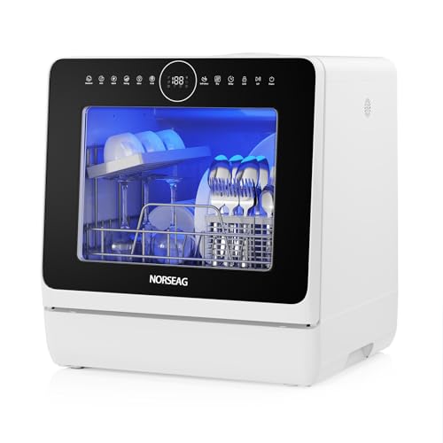 Mini Geschirrspüler – Tragbarer Tischgeschirrspüler mit 10 Programmen, 5L integriertem Wassertank, 3 Maßgedecken, Touch-Control & LED-Display, Überlaufschutz, für Küche, WG, Camping [Energieklasse D]