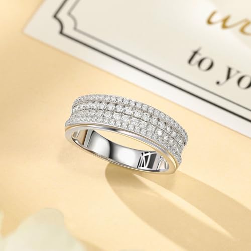 Womens Moissanite Wedding Band 925 Sterling Silver 2ct 88 Round Cut 4 Rows of D Color VVS1 Clarity Promise Engagement Ring Gift for Her Size 5-103