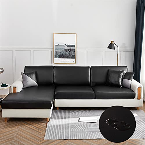 Surwin Sofa Sitzkissenbezug Stretch Sitzkissenschutz, Leder Wasserdicht Stretch Kissenbezug Sofakissen Schonbezug Sofasitzbezug für Sofa Sitzkissen Möbelschutz (Schwarz,1 Sitzer Plus) Cover