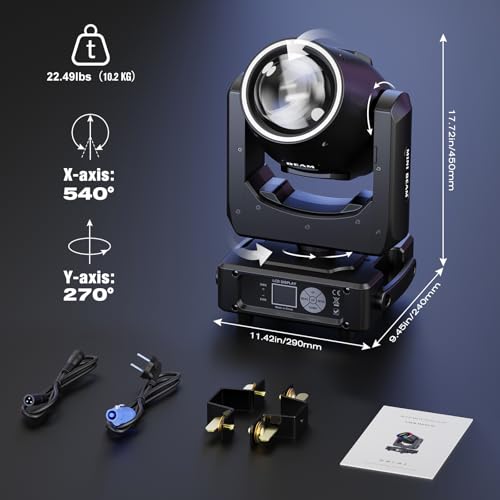 Mini 230W 7R Beam Moving Head LED Bühnenlicht mit RGB Leuchtring 13 Farben 14 Muster Party Lichter Scheinwerfern für Disco Club Live Show Bar Hochzeit Weihnachten Bühnentechnik